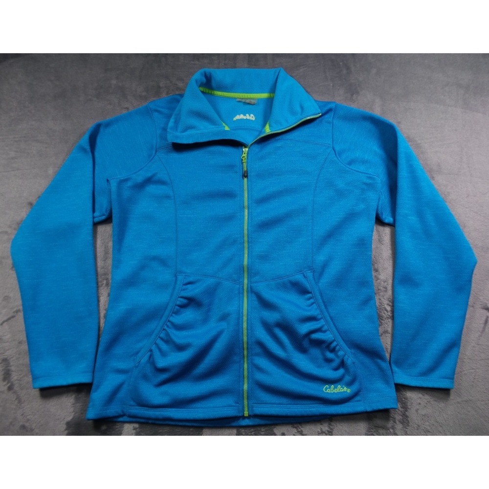 Cabela's Sweatshirt Womens Size Large Blue Full Zip Pockets Long Sleeve Fleece